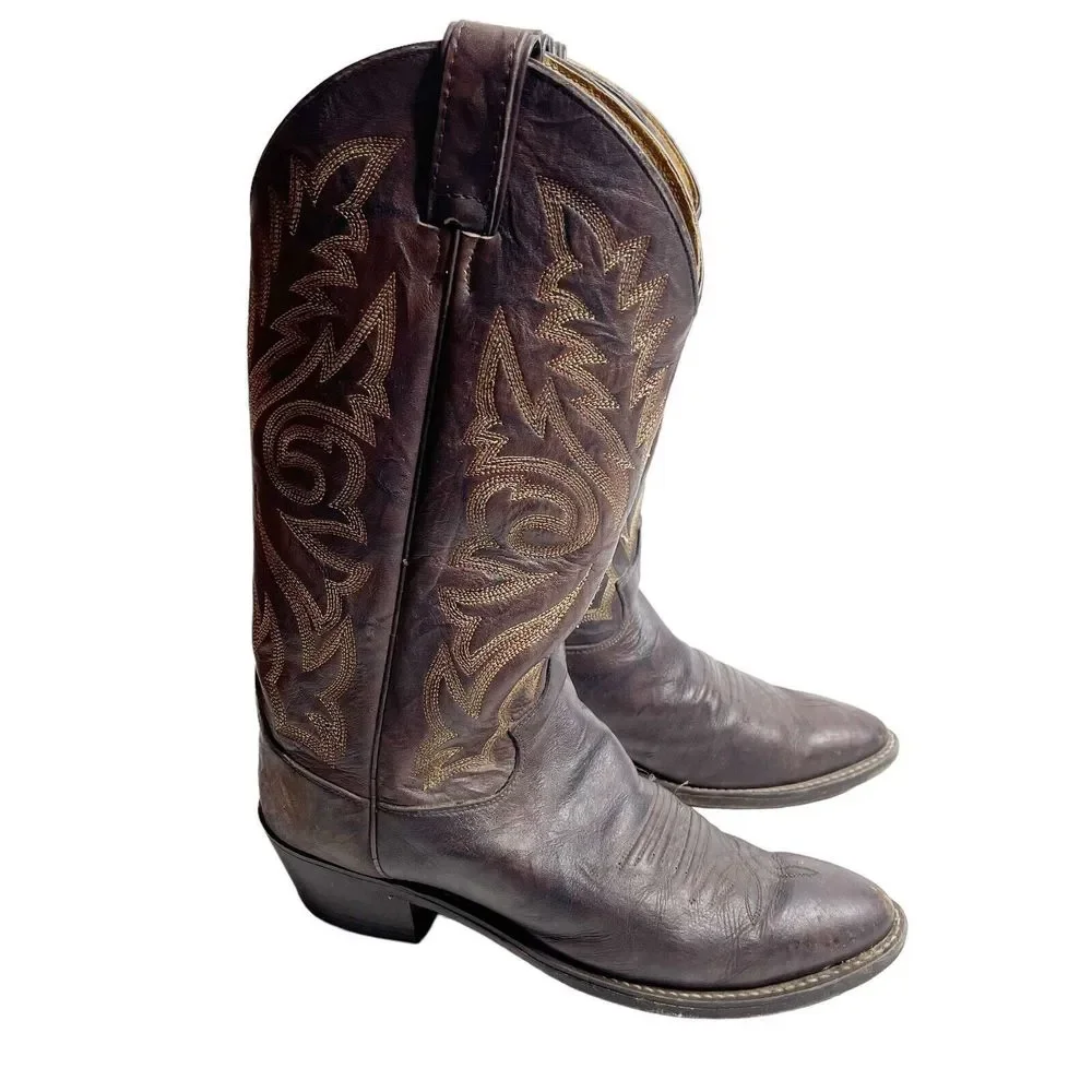 Justin 1564 Size 8D Cowboy Boots Dark Brown Marbled Deerlite Western Rodeo - Picture 1 of 7